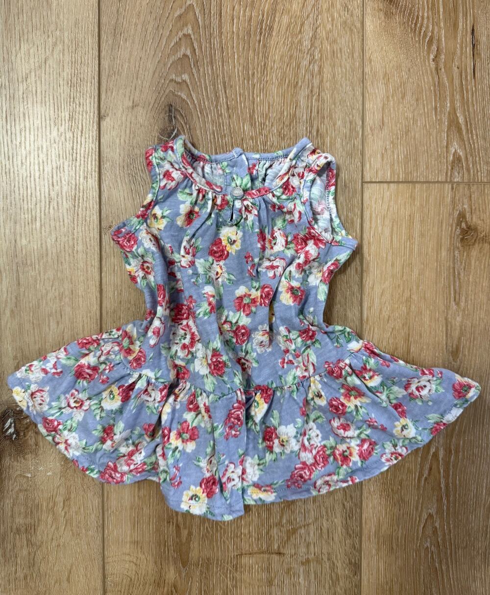 Ralph Lauren Baby Girl Blue Floral Ruffle Dress 3M Roses Cottagecore